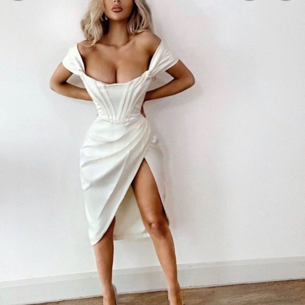 House of CB “Loretta” Satin Corset Dress - Ivory